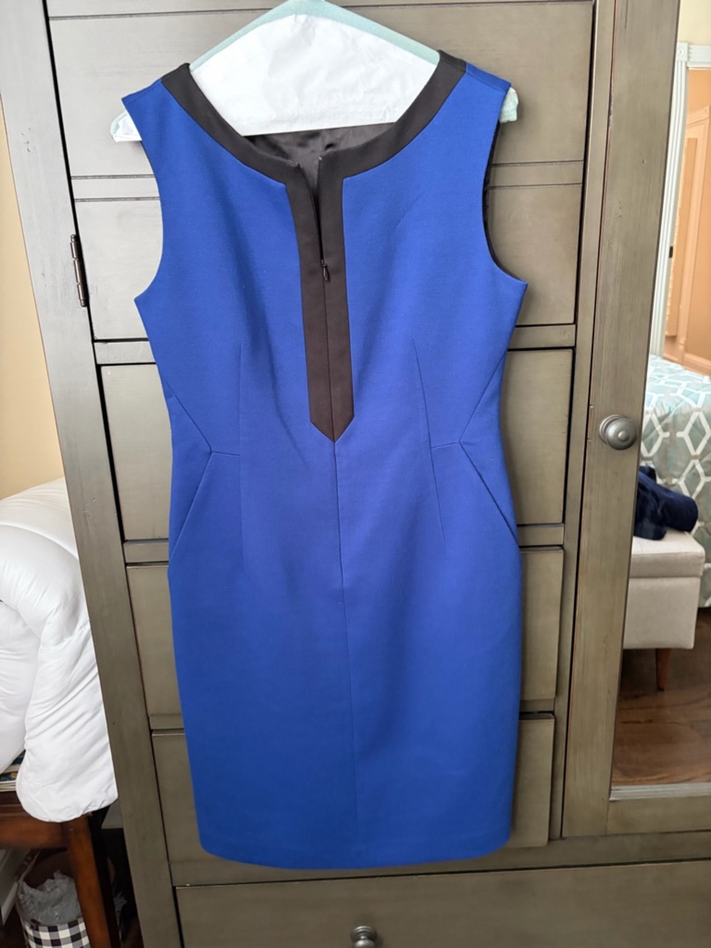 Tahari Royal Blue Sheath Dress with Black Trim
